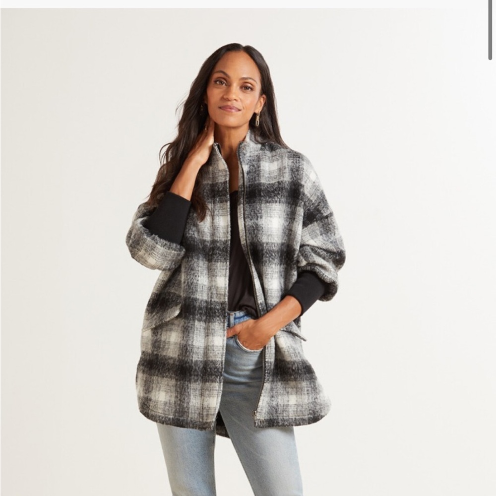 BB DAKOTA Evereve black & white plaid jacket shacket small